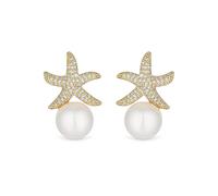Jon Richard Gold Plated Cubic Zirconia Starfish Pearl Drop Stud Earrings Gold