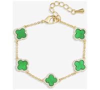 Jon Richard Gold Plated CZ Malachite Clover Bracelet One Size Gold