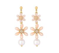 Jon Richard Gold Plated Pretty Pink Floral Pearl Drop Earrings Gold