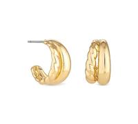 Jon Richard Gold Plated Stainless Steel Polished and Textured Hoop Earrings Gold