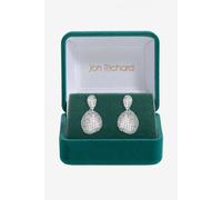 Jon Richard Women's Rhodium Plated & Cubic Zirconia Drop Dome Earrings - Gift Box in Silver Jon Richard Silver One Size