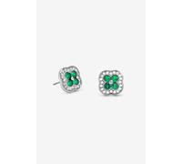 Jon Richard Rhodium Plated Crystal And Emerald Clover Studs In Silver Silver One Size