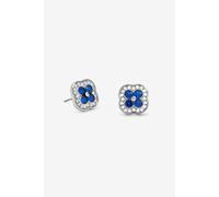 Jon Richard Rhodium Plated Crystal And Sapphire Clover Studs In Silver Silver One Size