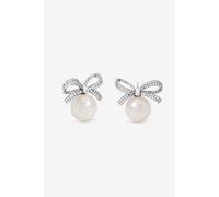 Jon Richard Women's Rhodium Plated Crystal Bow & Pearl Earrings in Silver Jon Richard Silver One Size