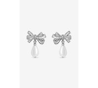 Jon Richard Rhodium Plated Cubic Zirconia Bow And Pearl Earrings In Silver Silver One Size