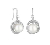 Jon Richard Rhodium Plated Cubic Zirconia Knotted Pearl Centre Fish Hook Drop Earrings