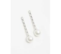 Jon Richard Rhodium Plated Cubic Zirconia Long Pearl Drop Earrings