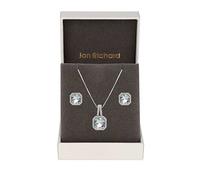 Jon Richard Silver Plated Aqua Blue Crystal Square Drop Set - Gift Boxed Silver