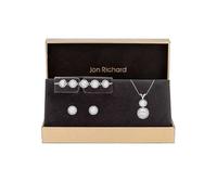 Jon Richard Silver Plated Crystal Halo Double Solitaire Trio Set - Gift Boxed Silver