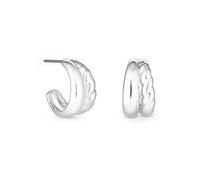 Jon Richard Silver Plated Stainless Steel Polished and Textured Hoop Earrings Silver