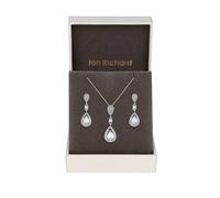 Jon Richard Women's Gift Packaged Cubic Zirconia Pear Drop Earring & Necklace Set in Silver Jon Richard Silver One Size