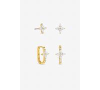 Jon Richard Gold Plated and Crystal Floral Hoops - Pack of 2 One Size Silver