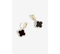 Jon Richard Women's Gold Plated & Jet Clover Huggie Earrings Jon Richard Gold One Size