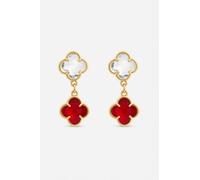 Jon Richard Gold Plated Ruby and Crystal Clover Drop Earrings One Size Gold