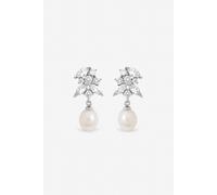 Jon Richard Women's Rhodium Plated Crystal & Freshwater Pearl Earrings in Silver
