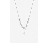 Jon Richard Women's Rhodium Plated Crystal & Freshweater Pearl Y-Drop Necklace in Silver