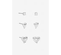 Jon Richard Women's Rhodium Plated & Cubic Zirconia Heart Earrings - Multipack in Silver
