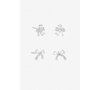 Jon Richard Rhodium Pearl and Pave Bow Earrings - Pack of 2 One Size Silver