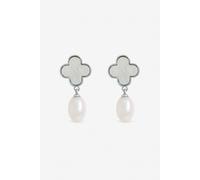 Jon Richard Rhodium Plated Pearl And Mother Of Pearl Clover Drop Earrings In Silver Silver