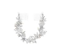 Jon Richard Women's Silver Plated Clara Brushed Leaves Fresh Water Pearl & Crystal Double Comb - Gift Pouch Jon Richard Silver One Size