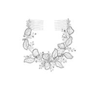 Jon Richard Women's Silver Plated Clear Crystal Olivia Pave Leaf Double Hair Comb - Gift Pouch Jon Richard Silver One Size