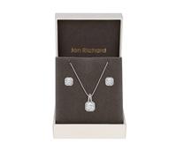 Jon Richard Women's Silver Plated Cubic Zirconia Square Drop Pendant & Earring Set - Gift Boxed