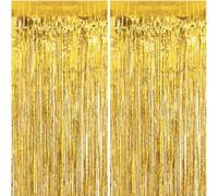 Jonami 2 Shimmer Curtain for Birthday, Fringe Foil Curtain Party Tinsel Backdrop, Metallic Tinsel Curtains, Foil Fringe (Gold)