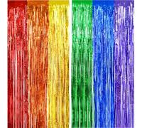 Jonami 2 Shimmer Curtain Multicolor Rainbow Party Decoration, Carnival and Birthday, Fringe Foil Curtain Party Tinsel Backdrop, Metallic Tinsel Curtains
