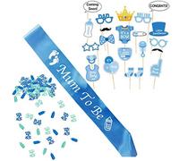 Jonami Boy Baby Shower Set, Mum to Be Blue Satin Sash, Photo Booth Props, It's a Boy Confetti Mix