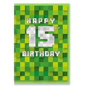 jonathan glick Green Pixel Squares 15th Birthday Card 175x126mm Gaming Minecraft Inspired