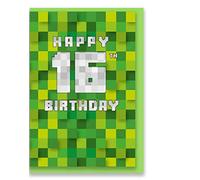 jonathan glick Green Pixel Squares 16th Birthday Card 175x126mm Gaming Minecraft Inspired