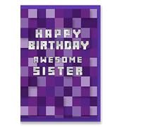 Jonathan Glick Purple Pixel Sister Birthday Card 175x126mm Designs - Gaming Minecraft Inspired