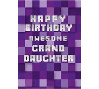 jonathan glick Purple Pixel Squares Grand Daughter Birthday Card 175x125mm - Gaming Minecraft Inspired