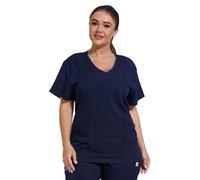 JONATHAN UNIFORM Stretch Women Beauty Scrubs Tunics with 4 Pocekts, Adjustable Doctor Work Uniform for Dental, Elderly Carer, Spa (Navy, XL)