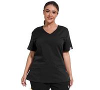 JONATHAN UNIFORM Stretch Women V Neck Scrub Tunic Top with 4 Pocekts for Dental, Elderly Carer, Beauty (Black, S)