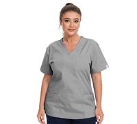 JONATHAN UNIFORM V Neck Tunic Scrub Top, Short Sleeve Work Uniforms with 3 Pockets for Carer, Clinic, Dental, Nurse(Grey, L)