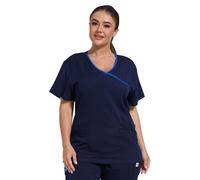 JONATHAN UNIFORM Women Scrubs Tunics with 4 Pocekts, Adjustable Soft Fitting Work Uniform for Dental, Elderly Carer, Spa (Navy+Royal Blue, L)