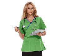 JONATHAN UNIFORM Women Stretch Beauty Tunic Top, Colorful Trims Y Neck Workwear for Spa, Salon, Dental, Carer, Beauty(Green, L)