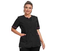 JONATHAN UNIFORM Womens Beauty Tunic Scrub Top with 3 Pockets for Beauty, Elderly Carer, Massage (Black, S)