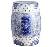 JONATHAN Y Acanthus 17.8" Chinoiserie Ceramic Drum Garden Stool, Blue/White