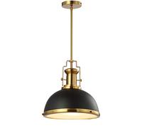 JONATHAN Y JYL9536A Homer 13" 1-Light Modern Industrial Iron LED Dome Pendant, Classic, Cottage, Farmhouse, Industrial, Rustic, Transitional, Office, Living Room, Kitchen, Foyer, Black/Brass Gold
