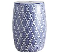 JONATHAN Y TBL1019A Moroccan Diamonds 18" Ceramic Drum Garden Stool, Coastal, Contemporary, Transitional, Side Table, Plant Stand, Spill-Proof, Living Room, Garden Room, Patio, Blue/White