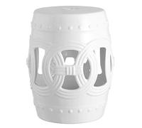 JONATHAN Y TBL1022A Lucky Coins 16" Chinese Ceramic Drum Indoor/Outdoor Garden Stool, Bohemian, Coastal, Cottage, French Country, Traditional, Spill-Proof, Living Room, Garden Room, Patio, White