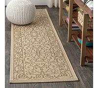 JONATHAN Y Vintage Filigree Indoor Outdoor Runner Rug 2X8 Beige/Brown, Charleston Textured Weave for Backyard, Patio, Porch, Easy-Cleaning, High Traffic, Pet-Friendly, Non-Shedding (SMB106A-28)