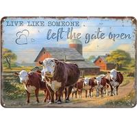 JONBT Metal Decor for Wall Funny Live Like Someone Left The Gate Open Farm Bar Cafe Cow Metal Sign Vintage Home Decor Rustic Aluminum Tin Signs Wall Art Metal Poster for Garage Bar 8x12 inch