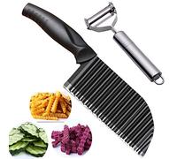 Jonbyi Potato Cutter, Stainless Steel Waffle Fly Cutter with Julienne Peeler, Wavy Vegetable Slicer, Kitchen Chopper for Baby Food, Vegetables, Salad, Carrots, Chips (Black)