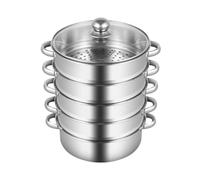 jondanecy 5-Layer Stainless Steel Steamer, 10.2 Inch, Silver, Round, Steam Pot with Glass Lid, Suitable for Tamale, Vegetable, Food, Dumpling, Seafood