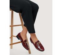 Jones Bootmaker Leather Bar Trim Block Heel Loafers Burgundy Mix