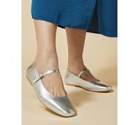 Jones Bootmaker Leather Buckle Flat Pumps Silver