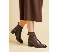 Jones Bootmaker Leather Lace Up Block Heel Ankle Boots Chocolate